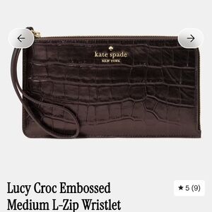 NWT Kate Spade Chocolate Croc Embossed Clutch